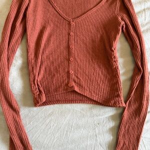 Hollister Women's Ribbed Button-Down Shirt - Warm Rust